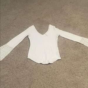Free People White Long Sleeve Lace Top